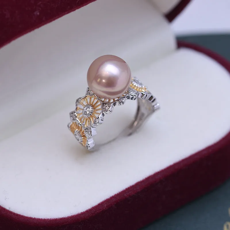 10-11mm Freshwater Pearl & Halcyon Ring