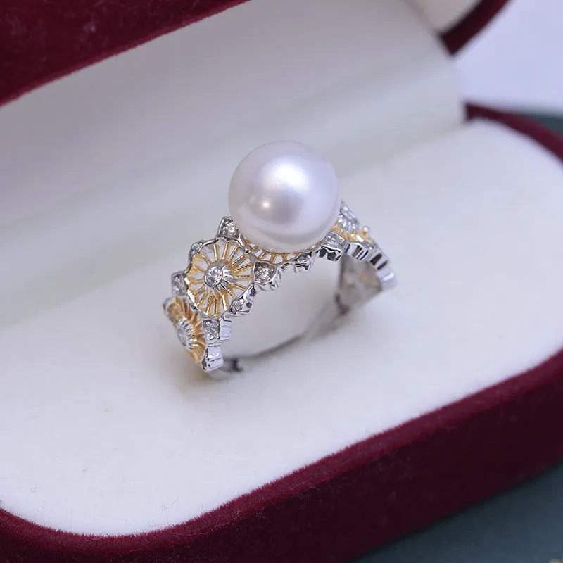 10-11mm Freshwater Pearl & Halcyon Ring