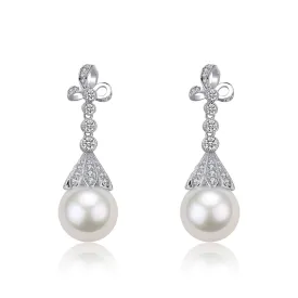 12-13mm Freshwater Pearl & Vintage Bowknot Drop Earrings