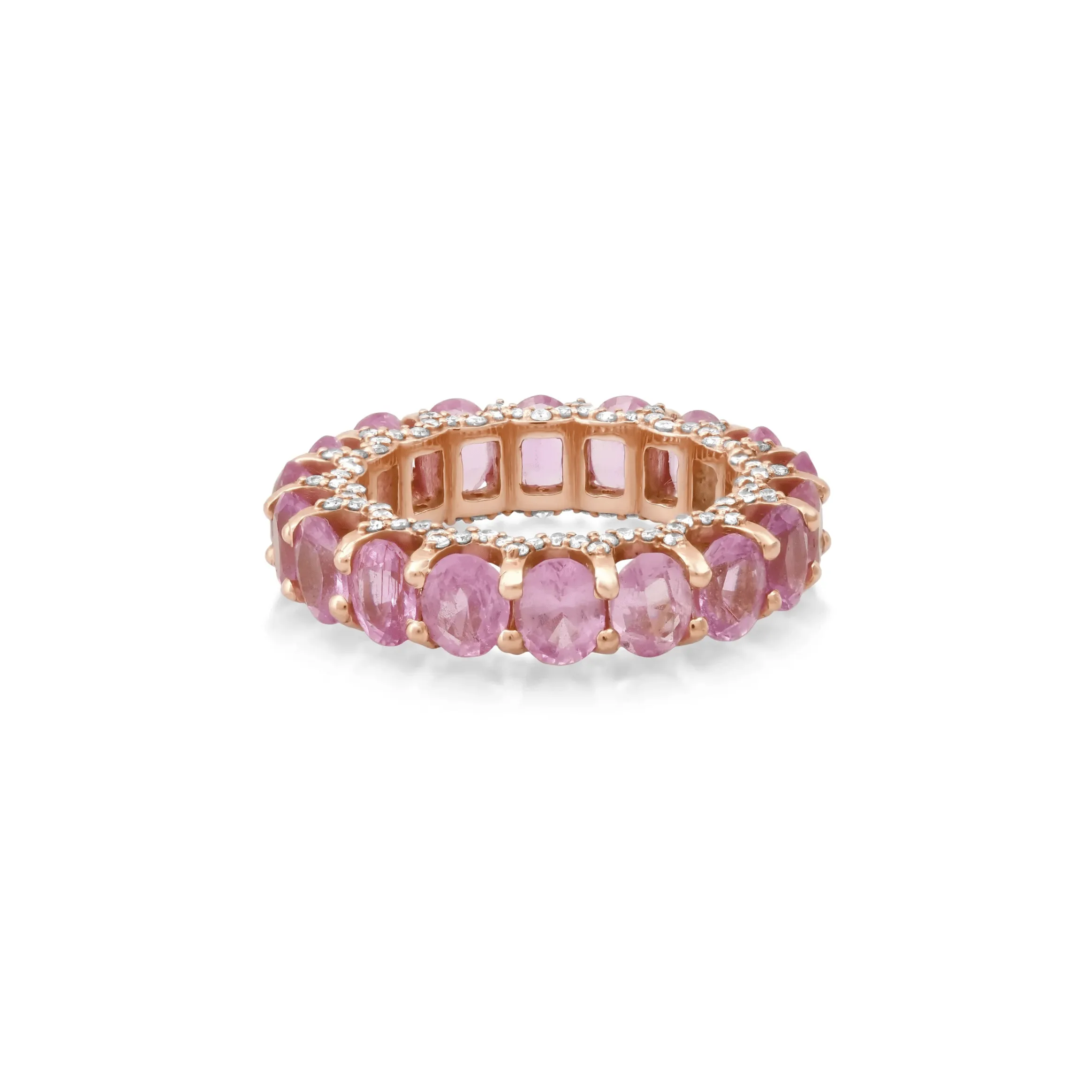 14K or 18K Gold Oval Pink Sapphire and Pave Diamond Eternity Band