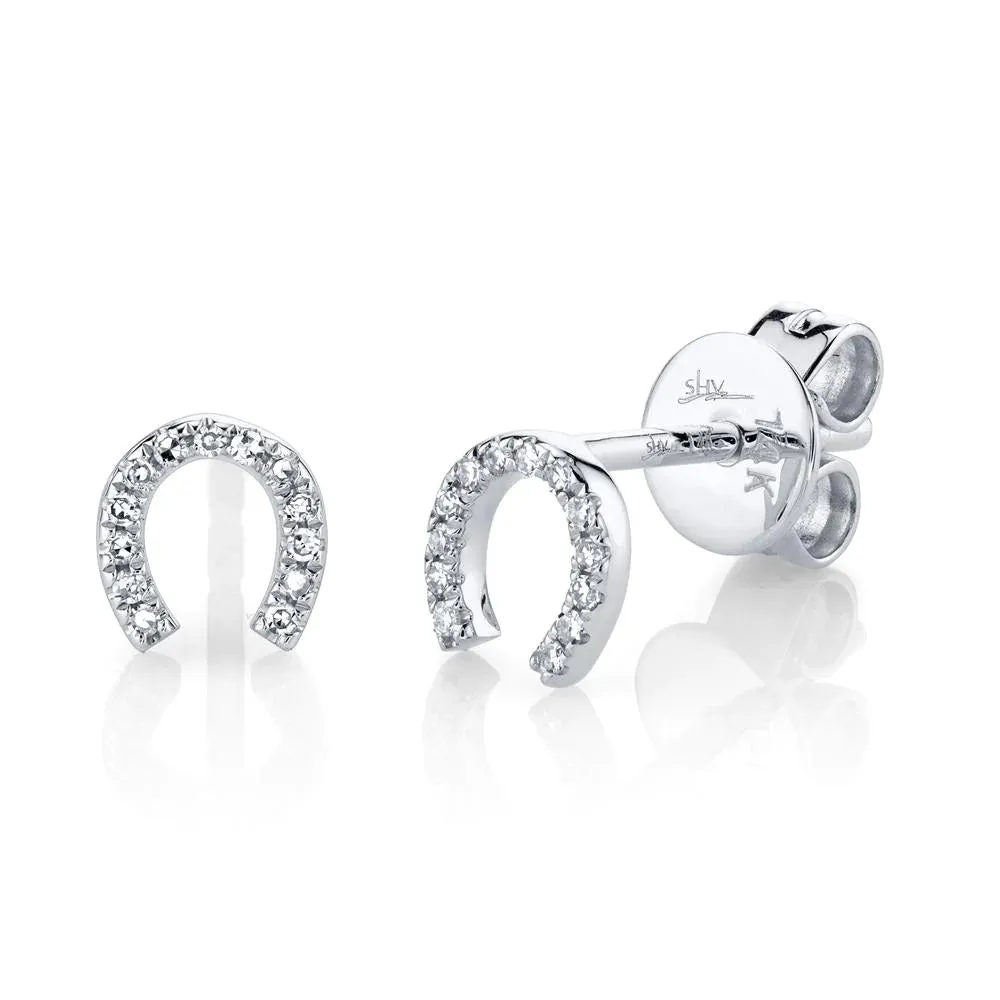 14K WHITE GOLD DIAMOND HORSESHOE STUDS .06CT