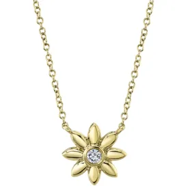 14K YELLOW GOLD 0.05CT DIAMOND FLOWER NECKLACE