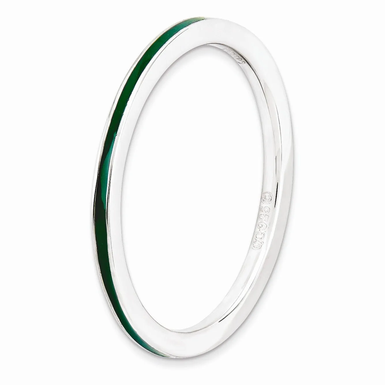 1.5mm Sterling Silver Stackable Green Enameled Band