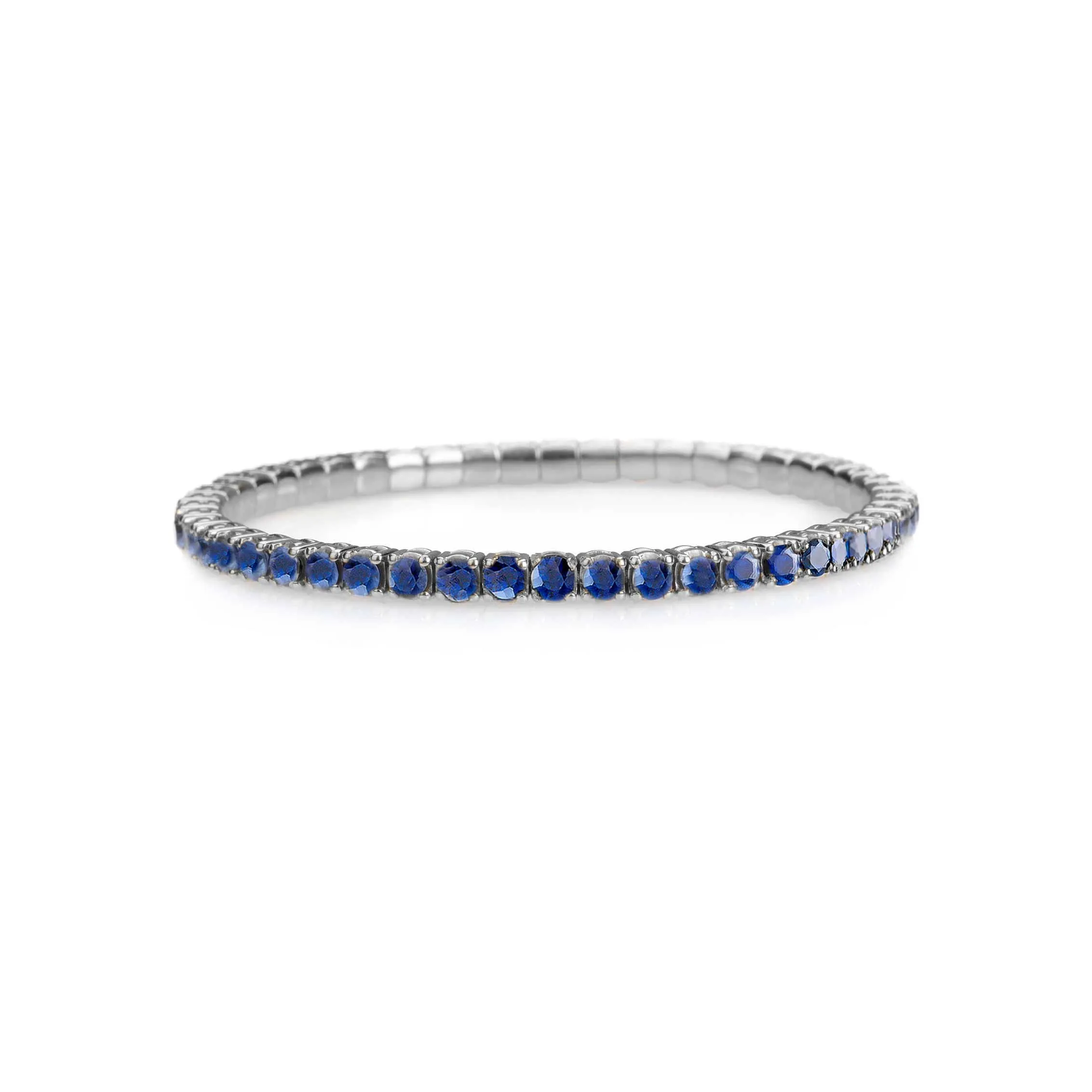 18K Gold Stretch Blue Sapphire Tennis Bracelet, 8.55-18 Carats