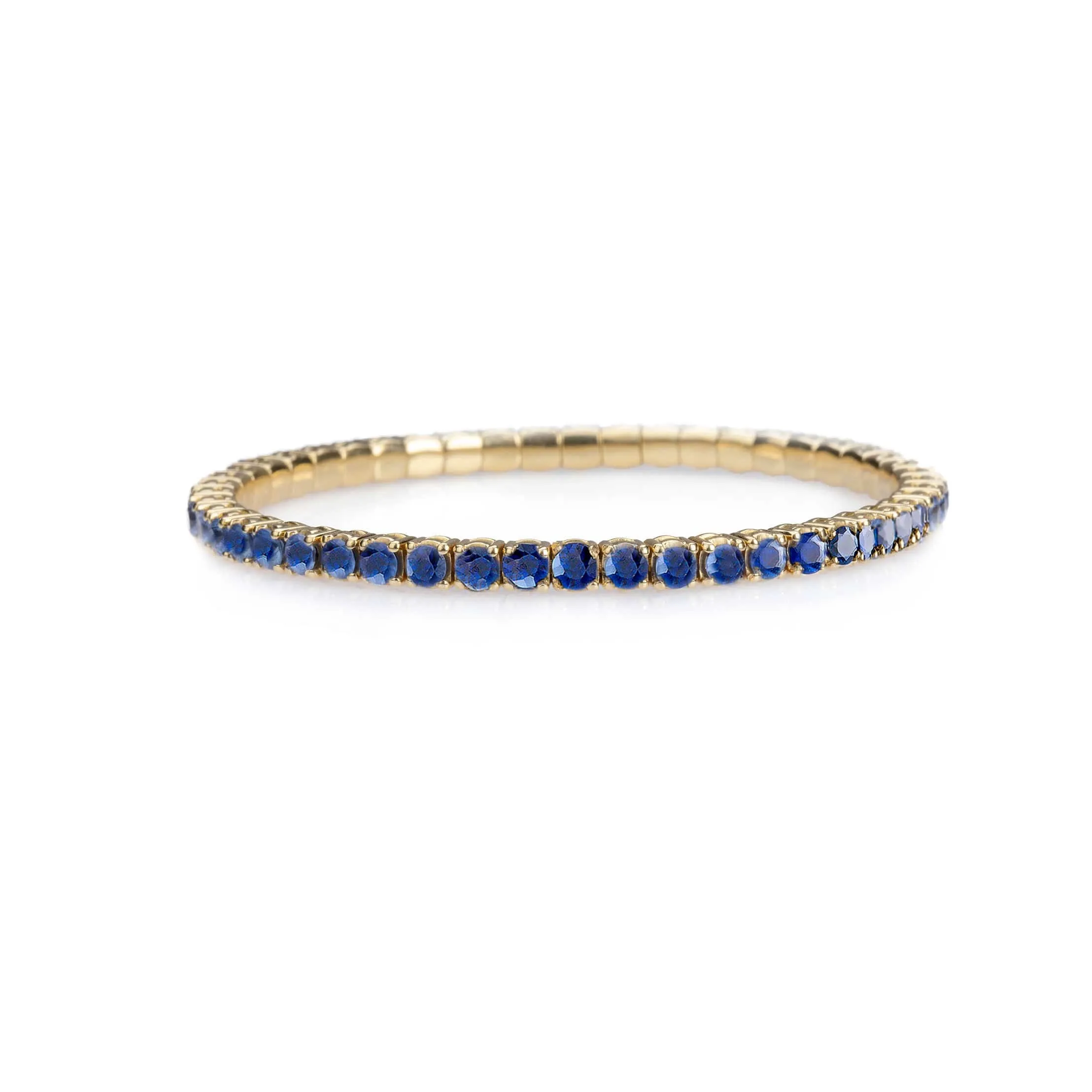 18K Gold Stretch Blue Sapphire Tennis Bracelet, 8.55-18 Carats