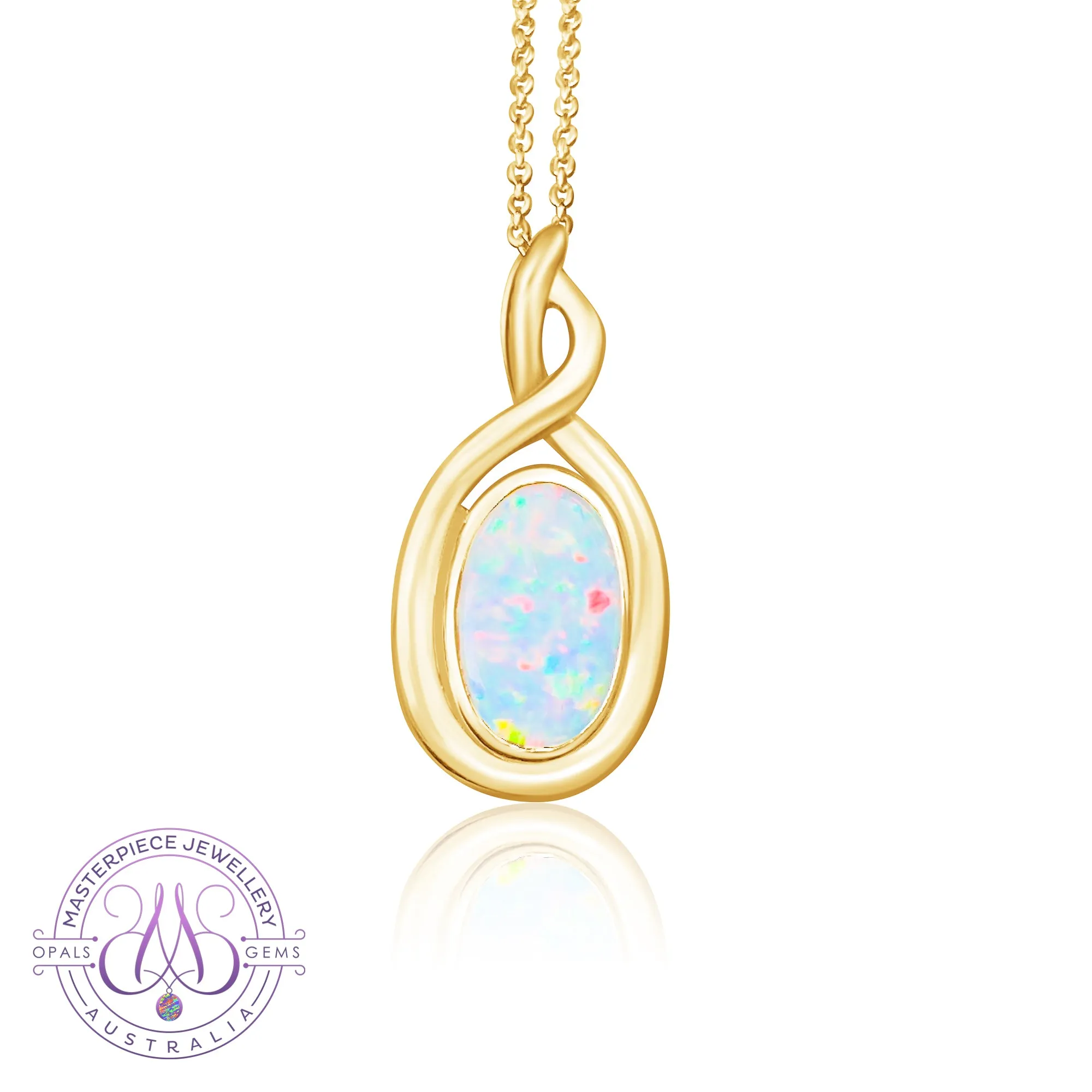 18kt Yellow Gold Oval White Opal 1.2ct pendant