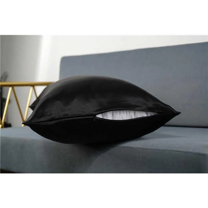 19 Momme silk pillowcase - Queen - Hidden Zip - Black