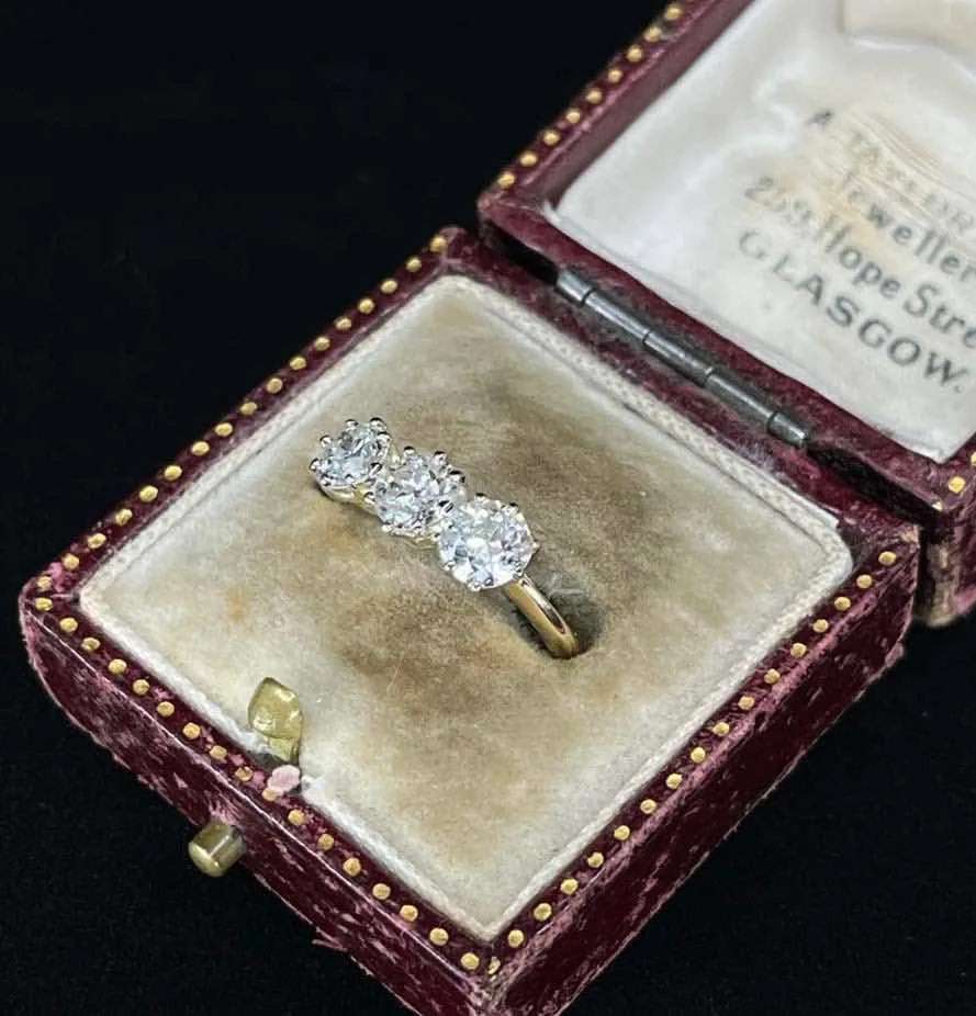 1920s Australian Three Stone Diamond Trilogy Ring