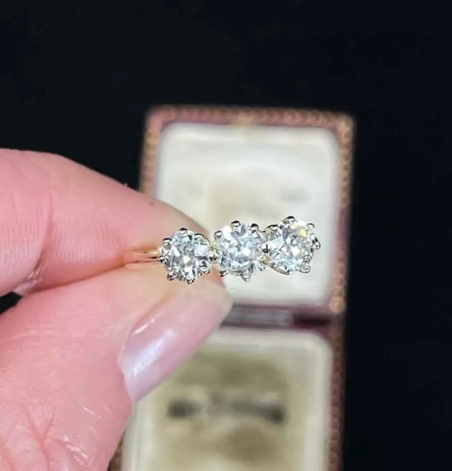 1920s Australian Three Stone Diamond Trilogy Ring