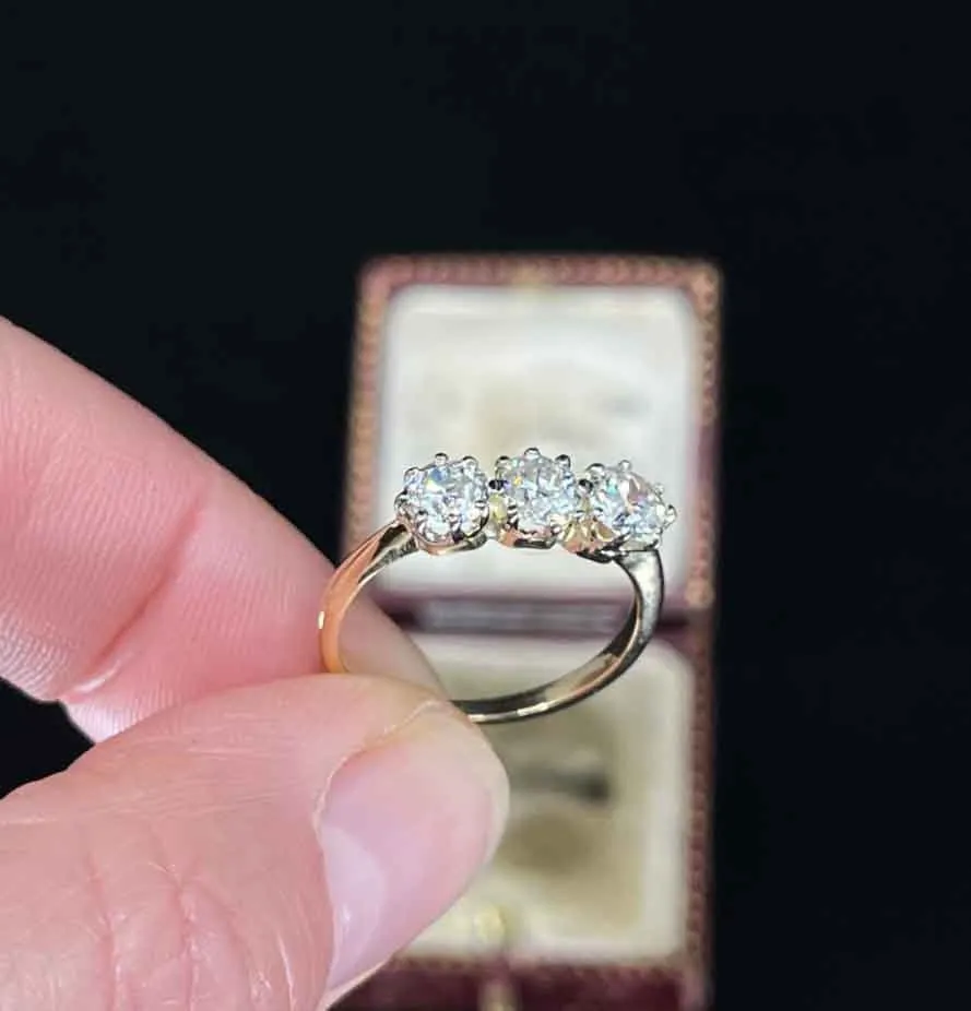 1920s Australian Three Stone Diamond Trilogy Ring