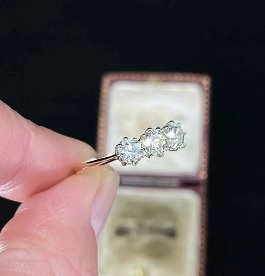 1920s Australian Three Stone Diamond Trilogy Ring