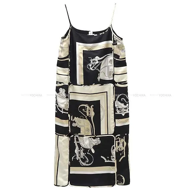 2023 SS NEW HERMES One‐piece dress Cami Twillaine Voitures Exquises #34 Noir (Black) Silk100% 34[EXCELLENT][Authentic]