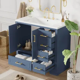 36" Traditional Blue Bathroom Vanity with Resin Sink