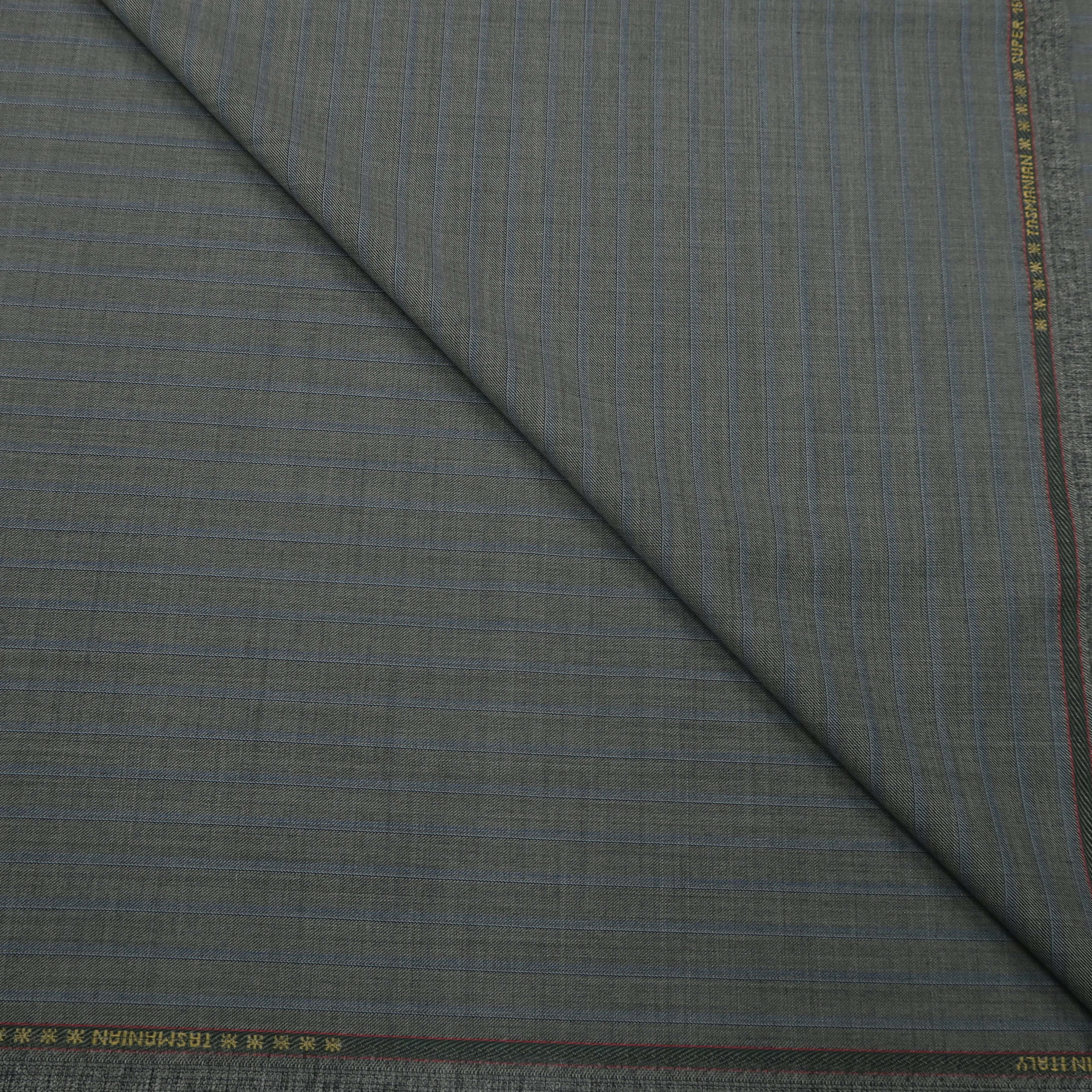 4 YDS Oslo Gray and Blue Chalkstripe Wool Loro Piana Fabric