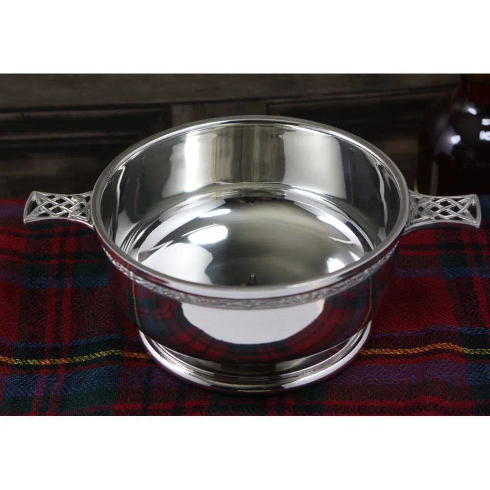 5.5 Inch Celtic Knot Handle Pewter Quaich Bowl