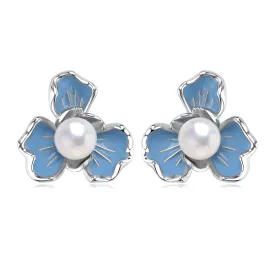 7-7.5mm Blue Floral Pearl Earrings