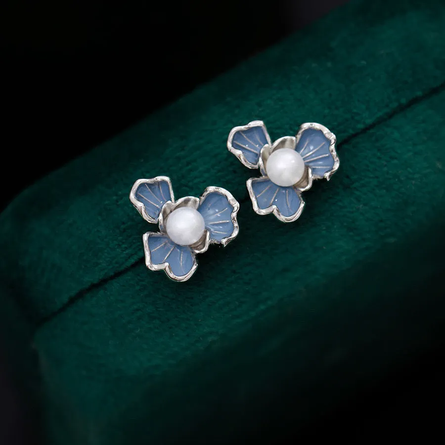 7-7.5mm Blue Floral Pearl Earrings