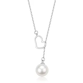 8-9mm Freshwater Akoya Pearl Silver Heart Pendant Necklace