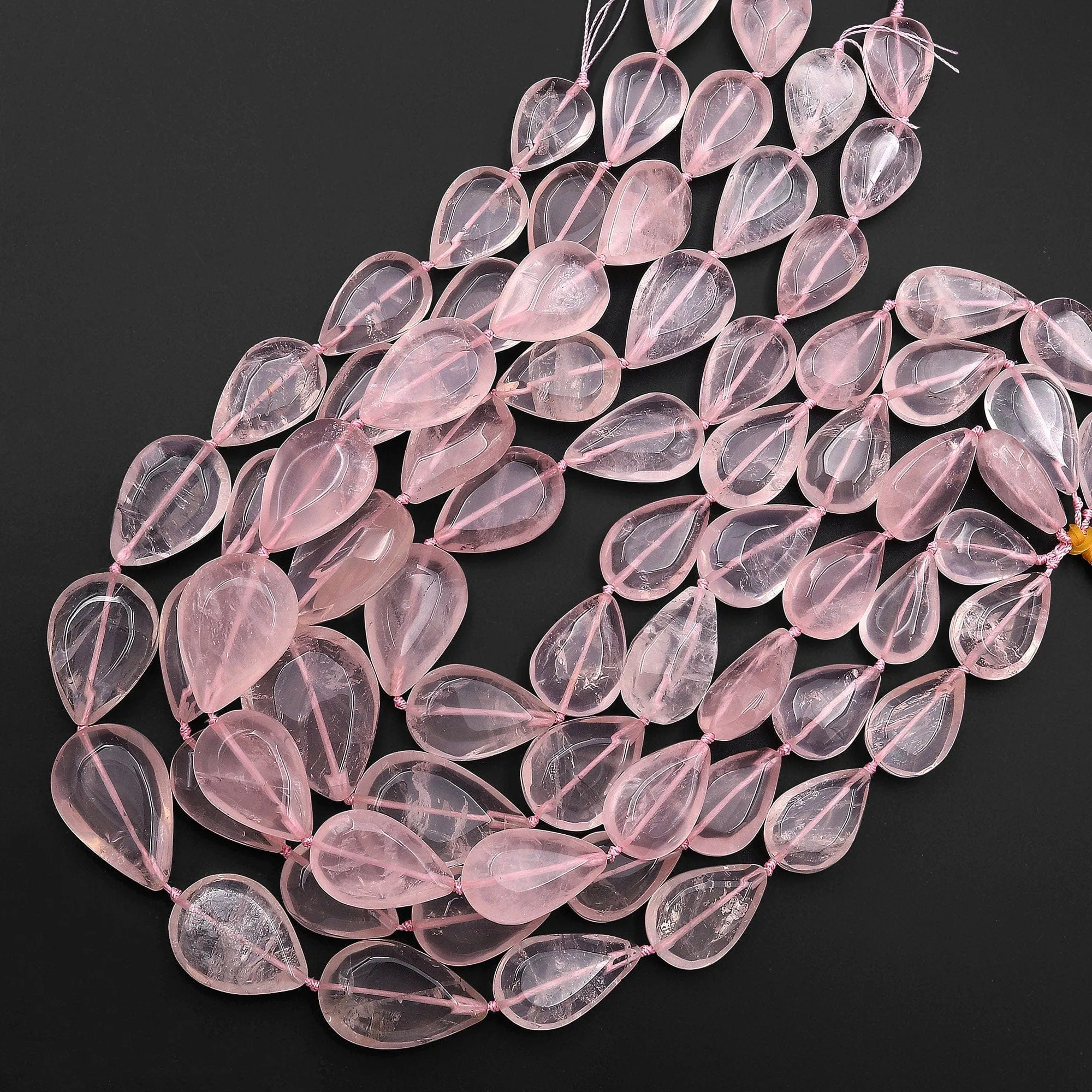 AAA Large Faceted Natural Madagascar Pink Rose Quartz Teardrop Beads Vertically Drilled 15.5" Strand