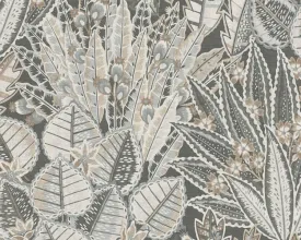 Abstract Leaf Floral Wallpaper in Grey/Black/Brown