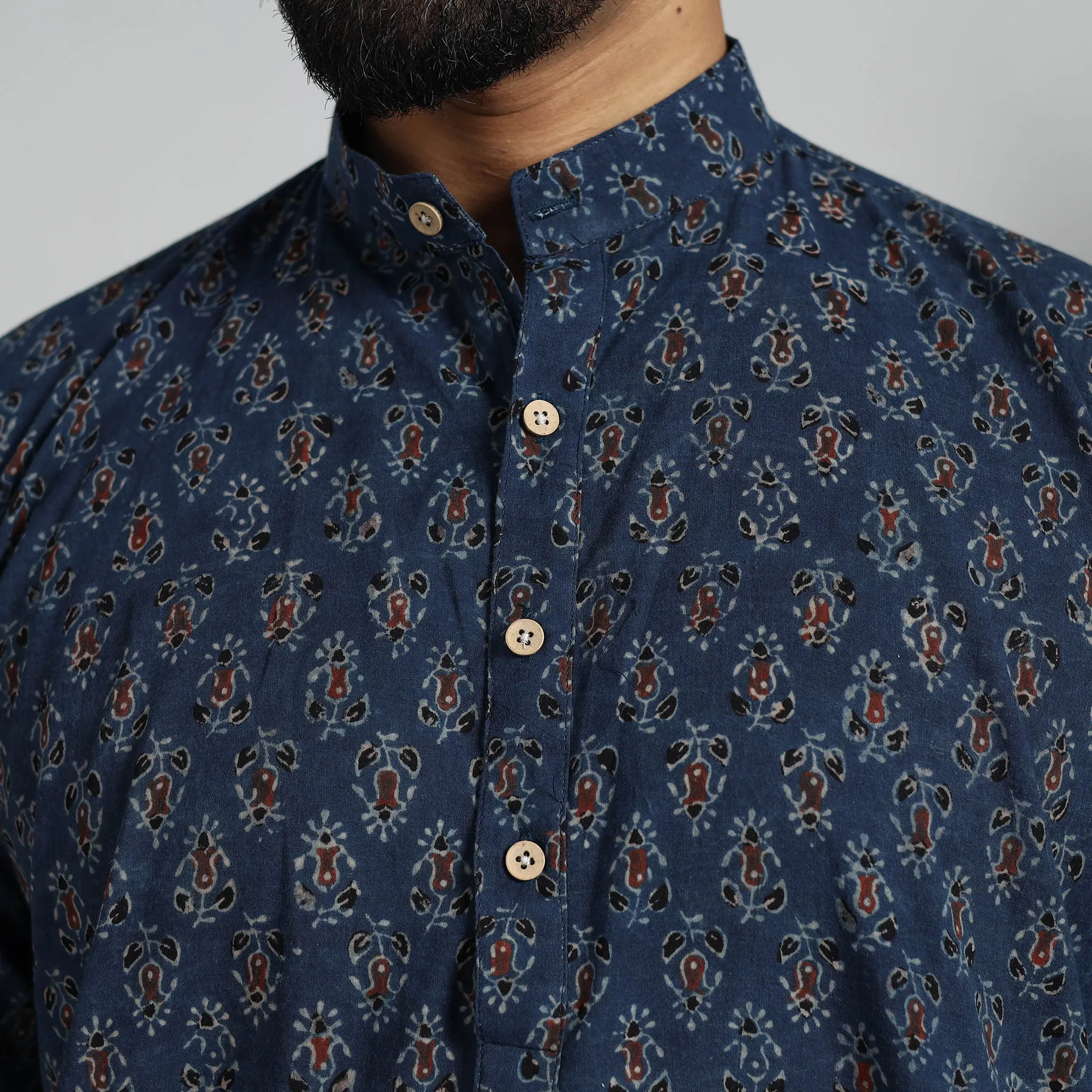 Ajrakh Block Printed Cotton Men Long Kurta 13