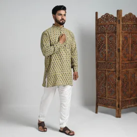 Ajrakh Block Printed Cotton Men Short Kurta 01