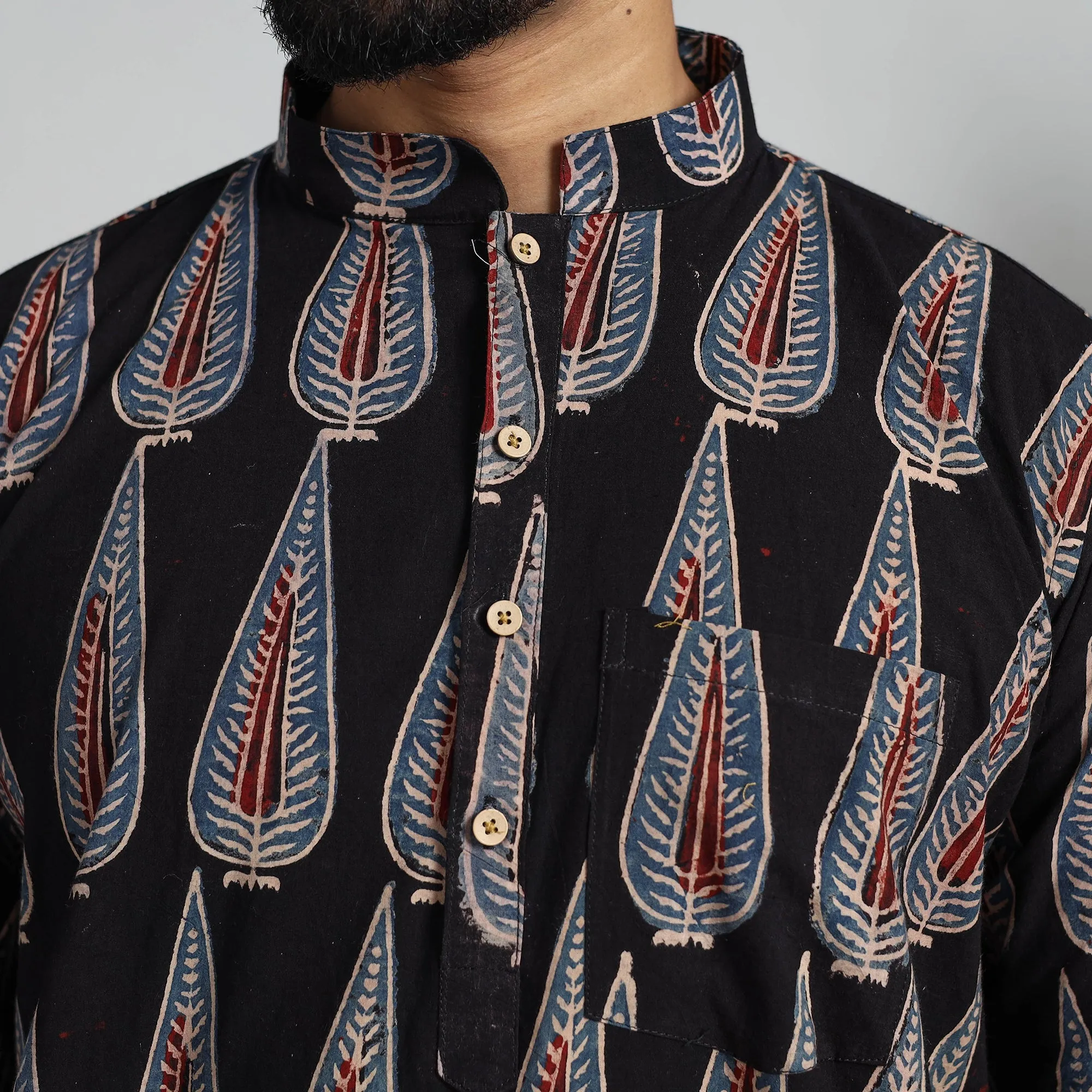 Ajrakh Block Printed Cotton Men Short Kurta 03