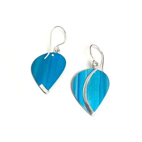 Aluminium and silver leaf drop earrings - turquoise