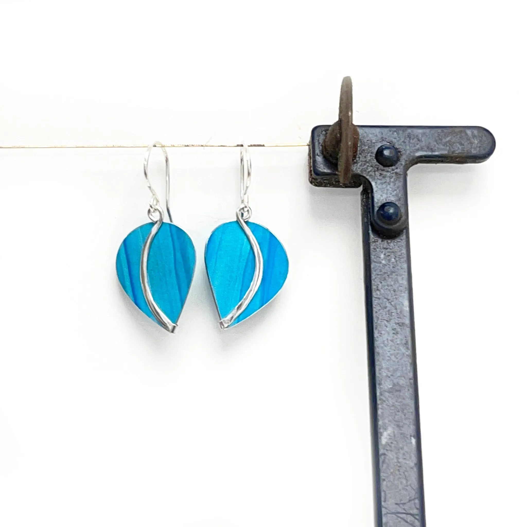 Aluminium and silver leaf drop earrings - turquoise