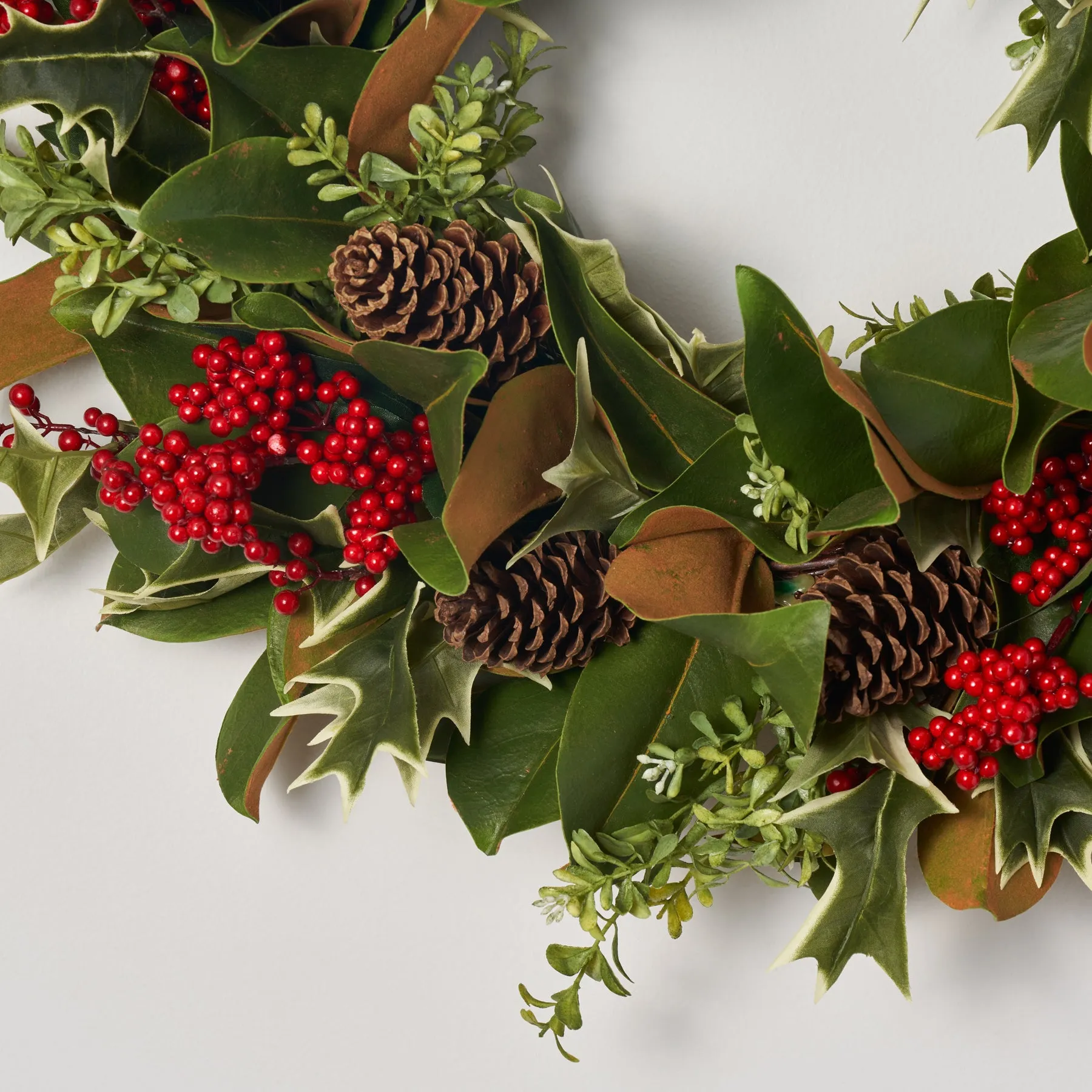 American Holiday - Magnolia, Holly, Red Berry & Pinecone Front Door Christmas Estate Wreath