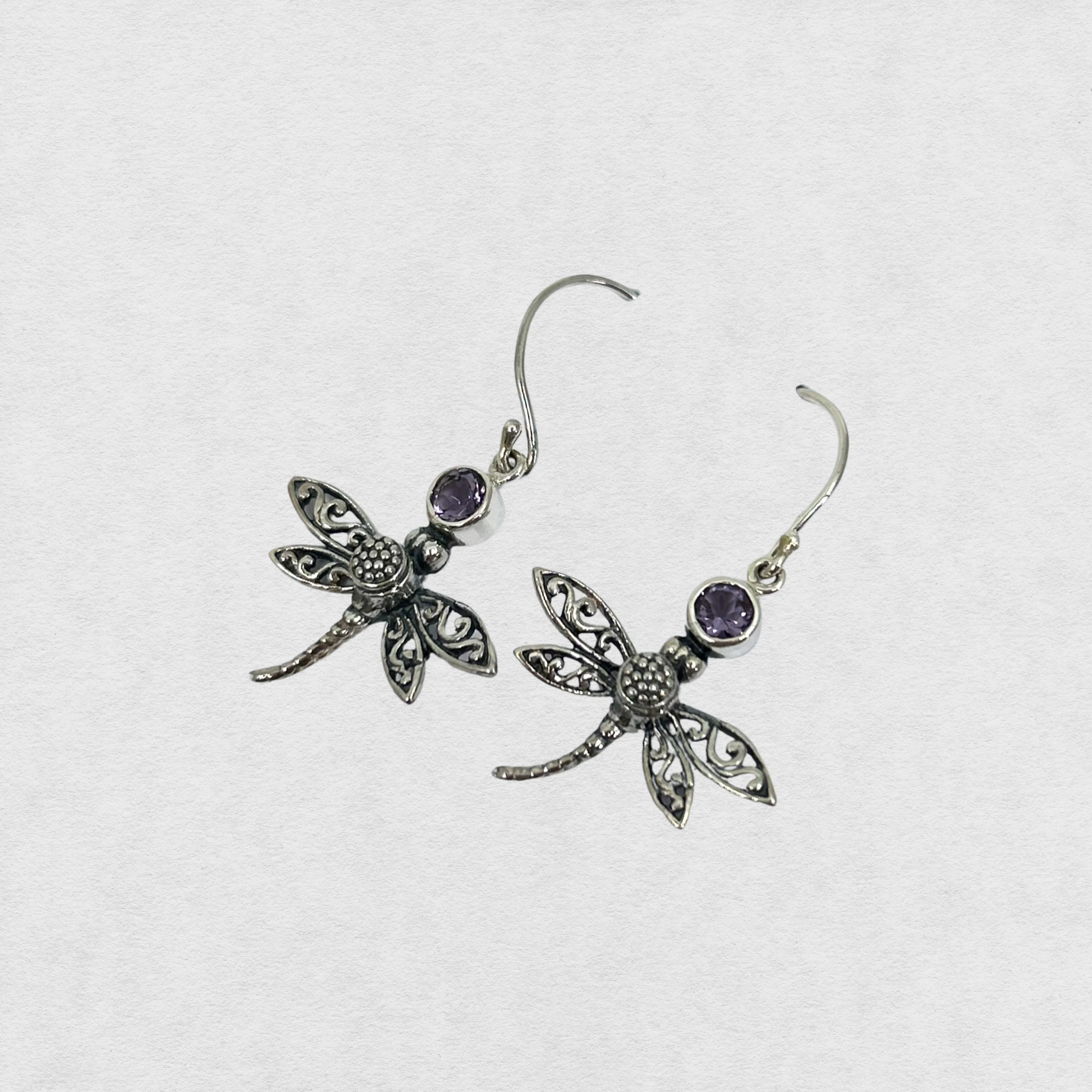 Amethyst Dragonfly Earring