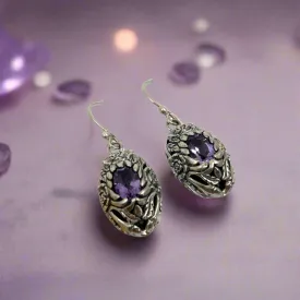 Amethyst Roses Ornate Dangle Earring