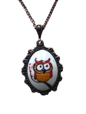 Animal Drawing - Cini Ceramic Necklace - Owl & Cats Theme Necklace