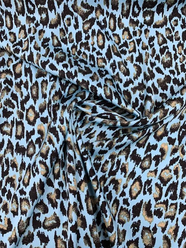 Animal Pattern Printed Stretch Silk Georgette - Blue / Black