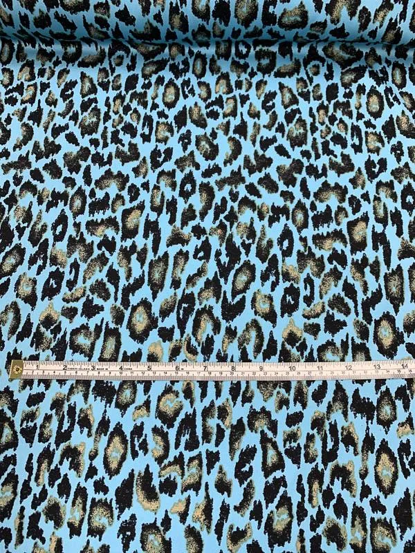 Animal Pattern Printed Stretch Silk Georgette - Blue / Black