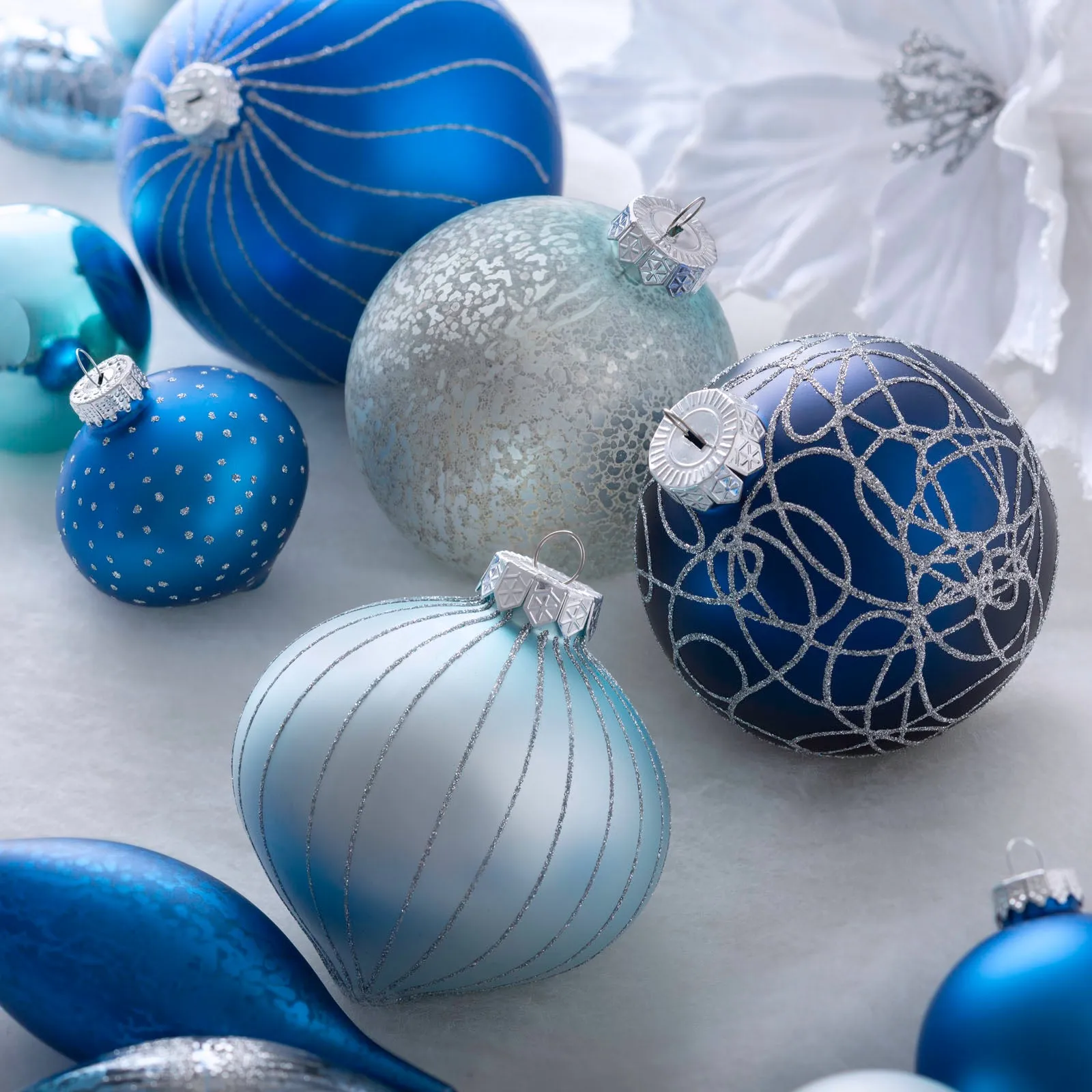 Antarctica Blue Glass Baubles, 5 Pack, 15 cm