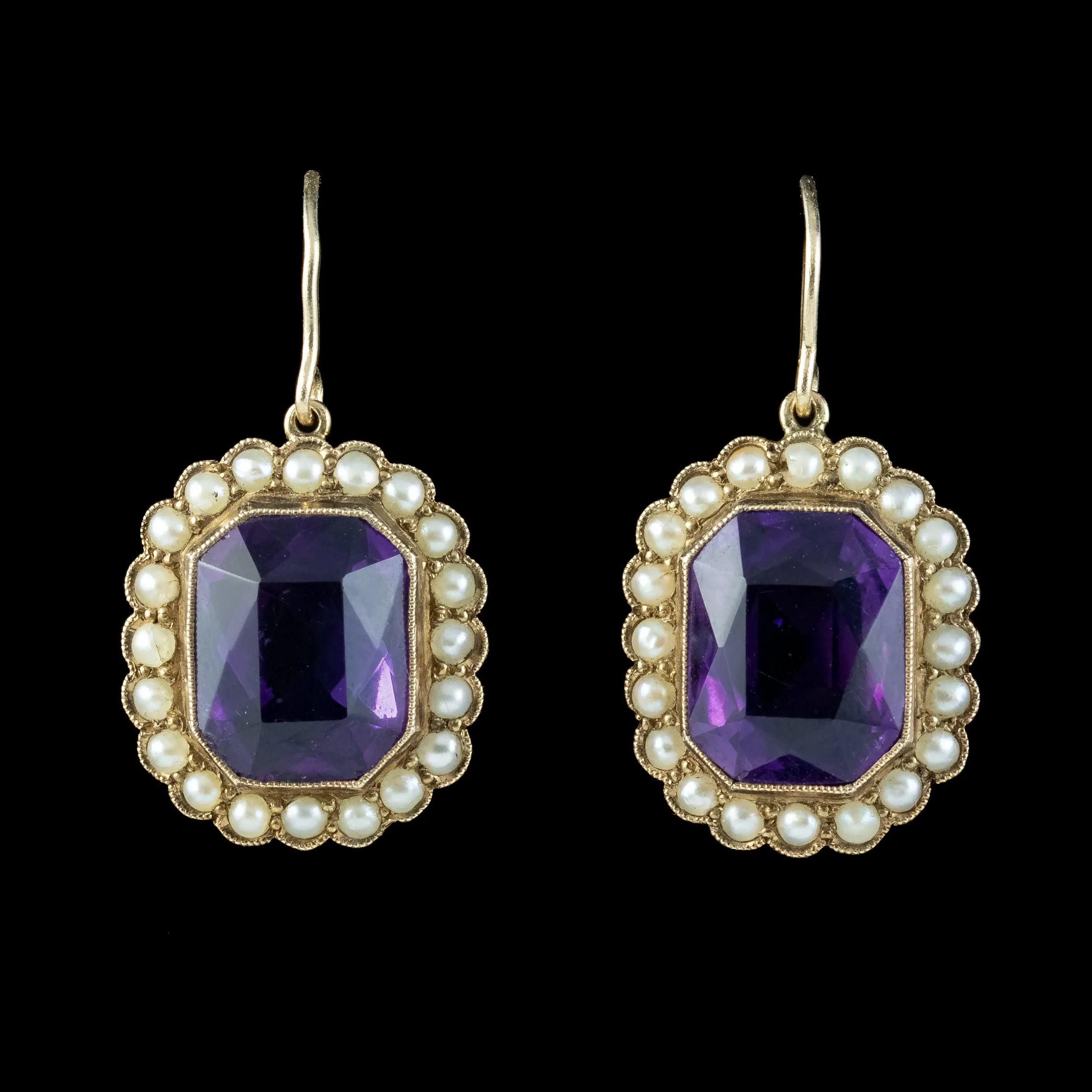 Antique Art Deco Amethyst Pearl Drop Earrings 4ct Amethysts