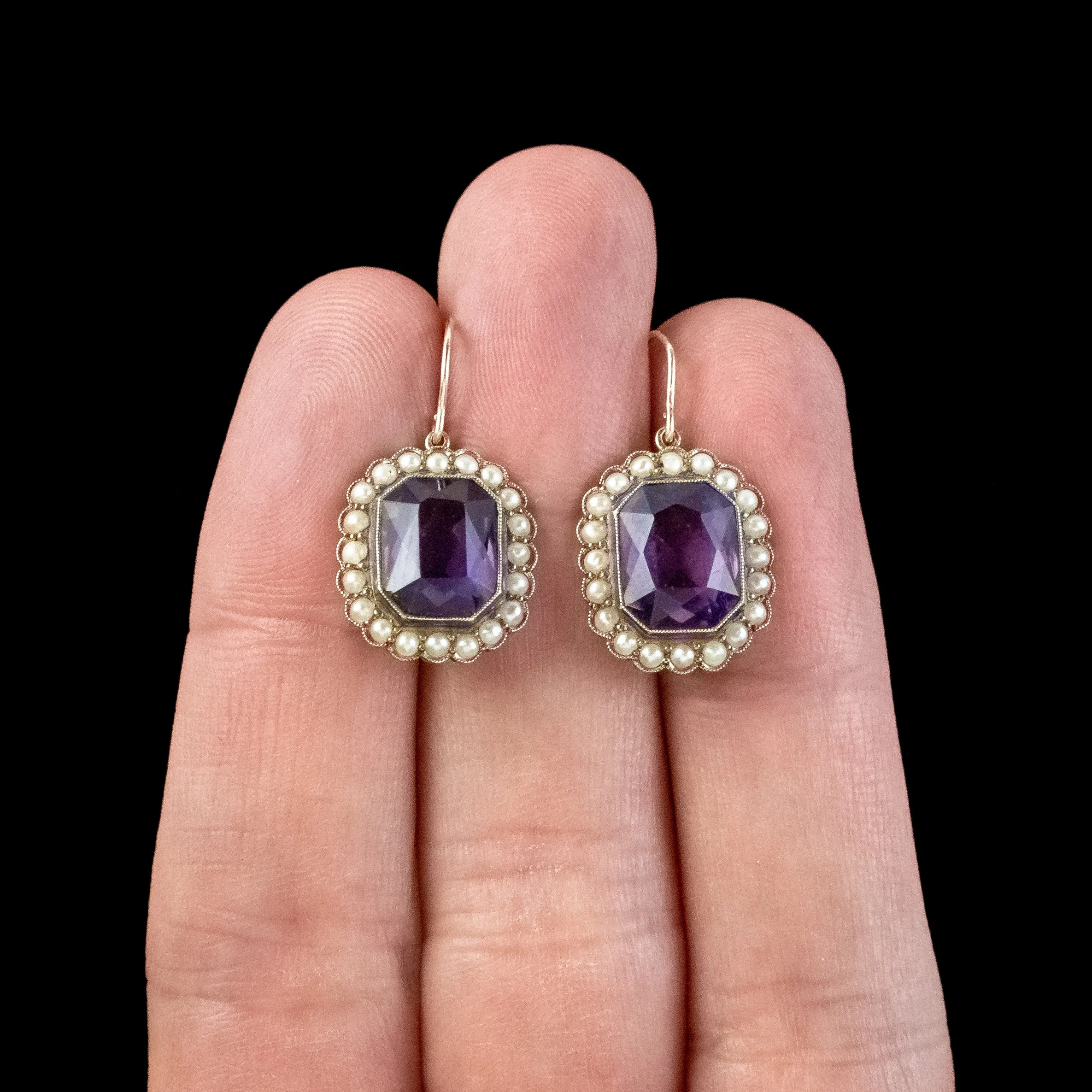 Antique Art Deco Amethyst Pearl Drop Earrings 4ct Amethysts