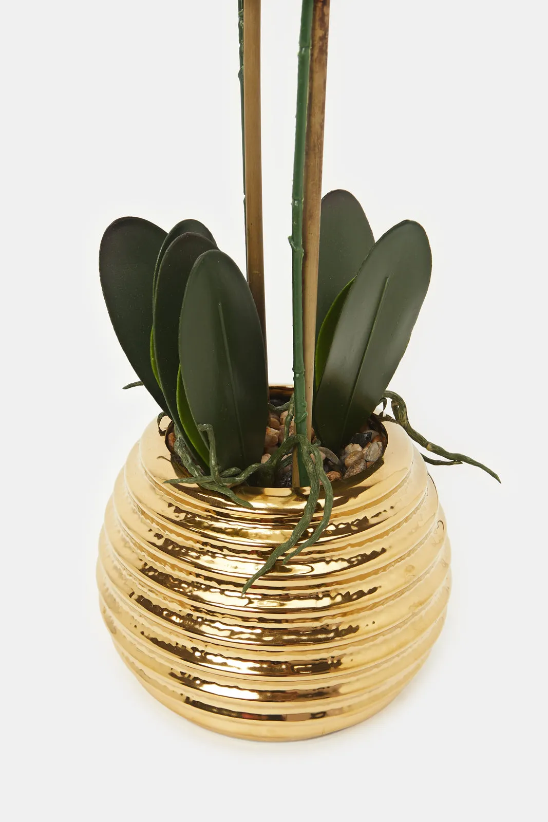 Artificial Orchid Flower In Gold Ceramic Pot