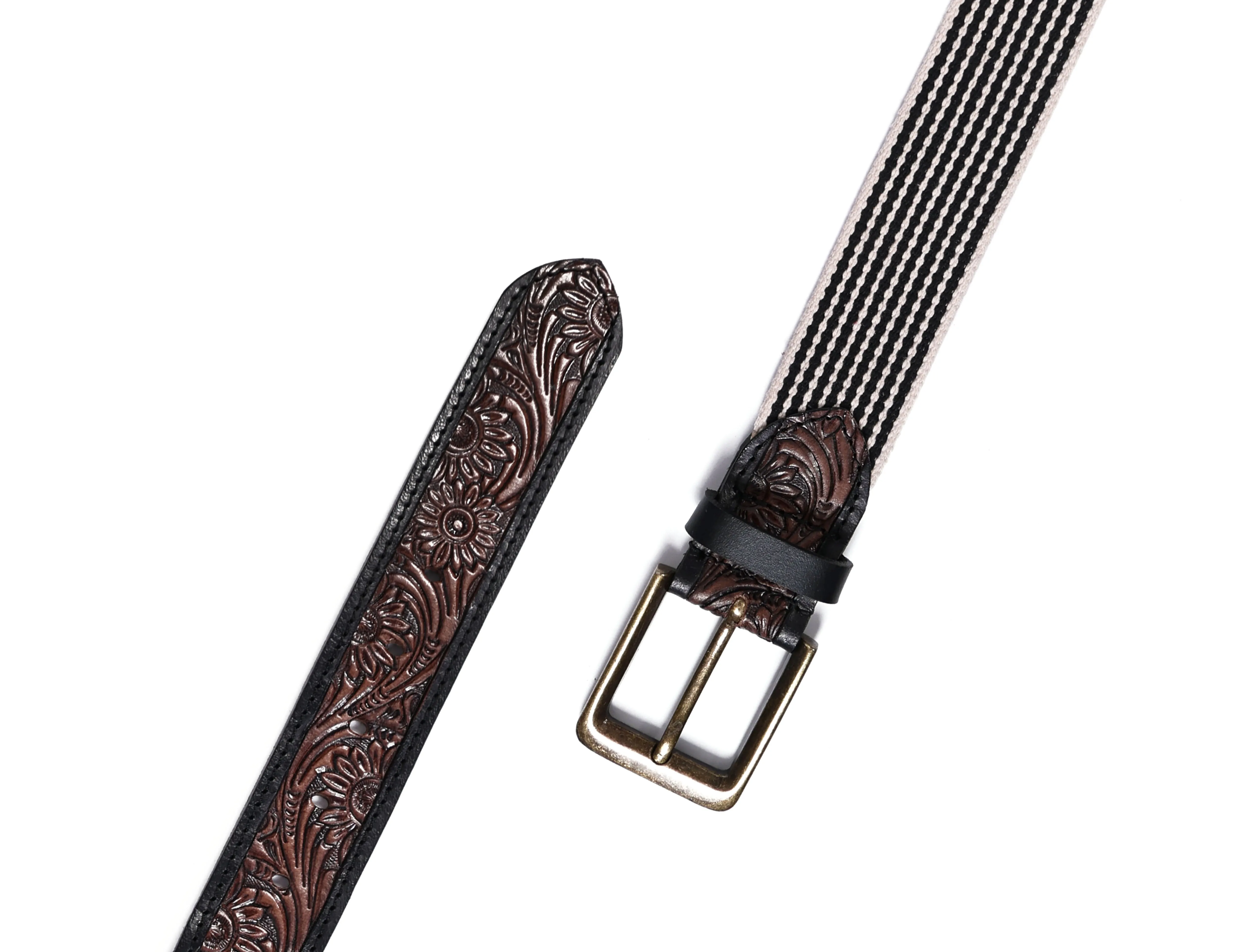 Artisan Elegance: Leather Hand-Tooled and Webbing Belt – A Perfect Blend of Tradition and Modern Style.    Art: LB-828