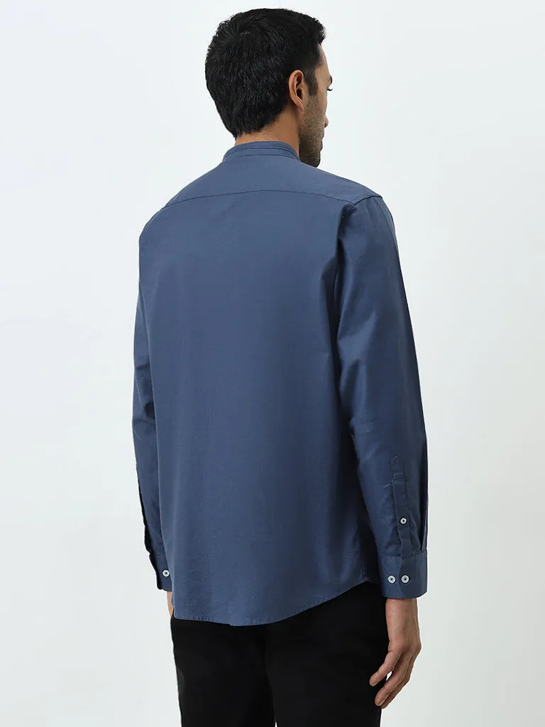 Ascot Blue Solid Relaxed-Fit Cotton Shirt