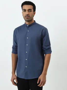 Ascot Blue Solid Relaxed-Fit Cotton Shirt