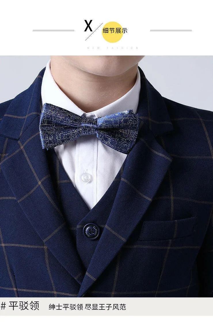 Baby Boys Plaid Wedding Suit with Bowtie Set