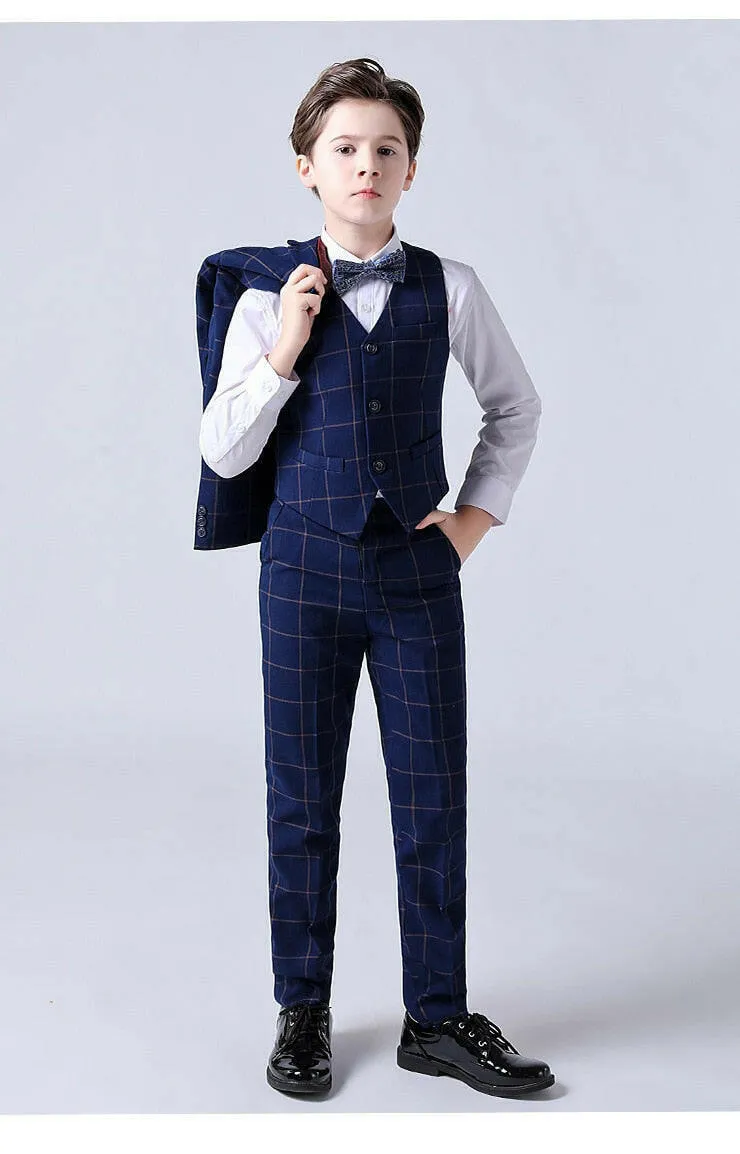 Baby Boys Plaid Wedding Suit with Bowtie Set