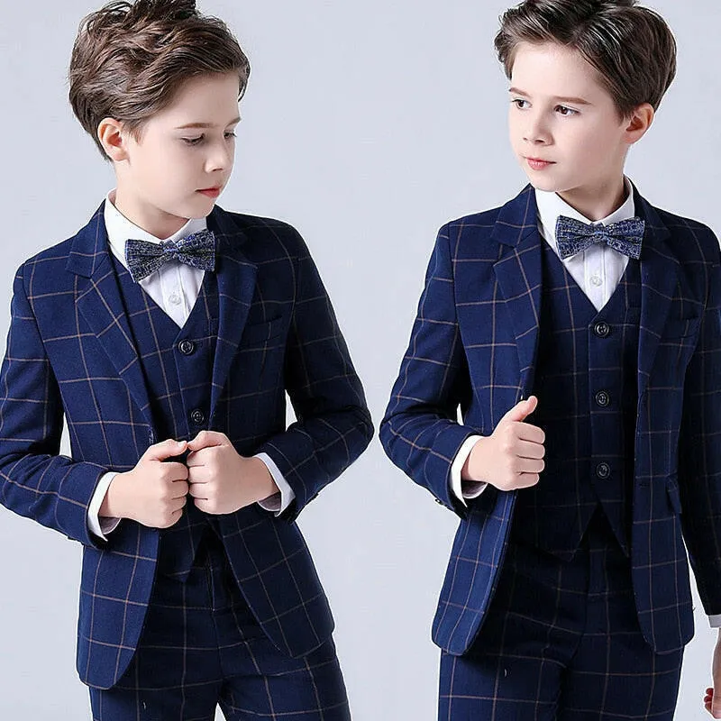 Baby Boys Plaid Wedding Suit with Bowtie Set