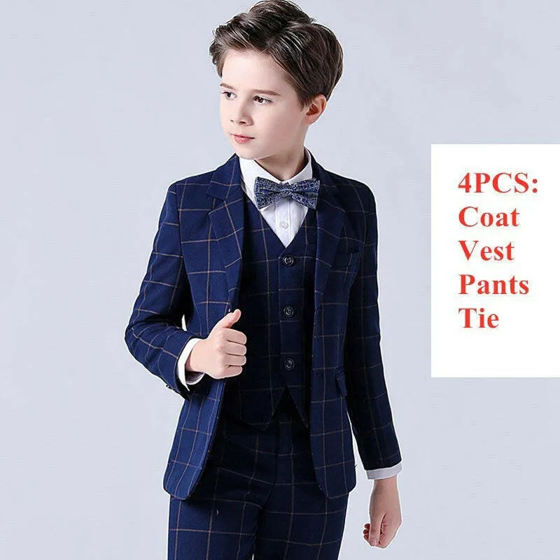 Baby Boys Plaid Wedding Suit with Bowtie Set