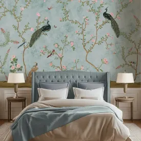 Bagiya, Peacock Chinoiserie Wallpaper in Indian Style, Customised