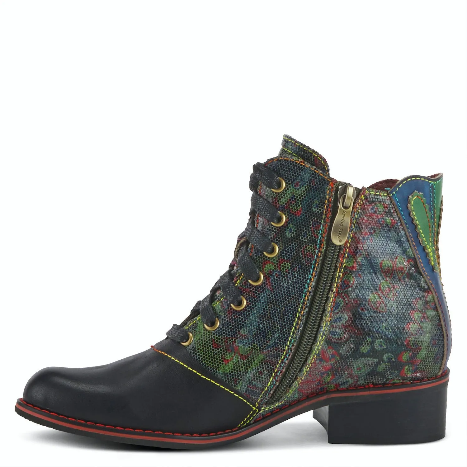 Benatar Rainbow Stitched Leather Zipper Boot in Black Multi