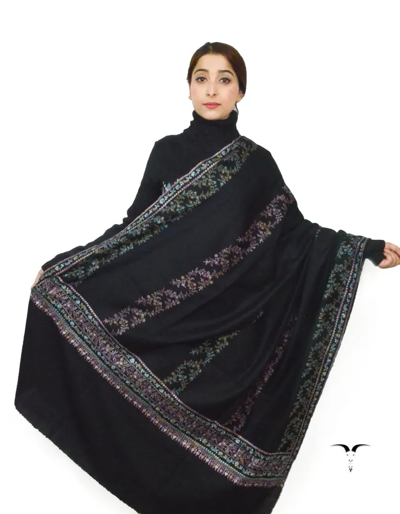 Black Pashmina Shawl With Sozni Embroidery 5717