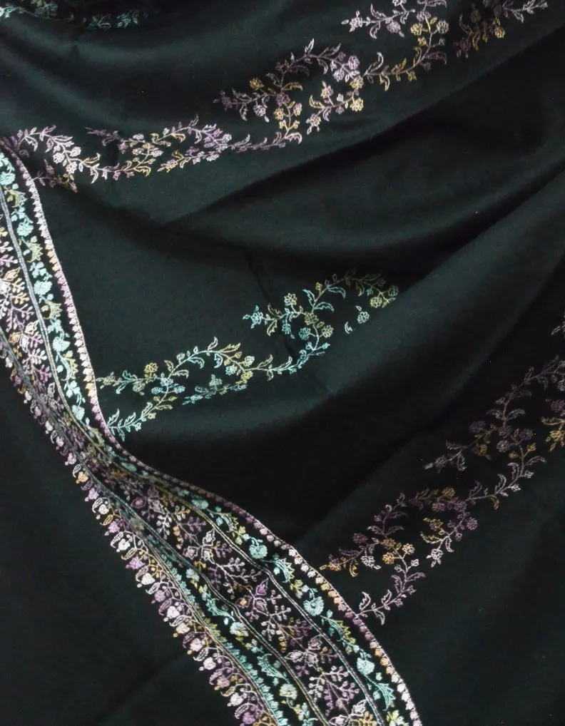 Black Pashmina Shawl With Sozni Embroidery 5717